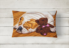 Load image into Gallery viewer, 12 in x 16 in  Outdoor Throw Pillow English Bulldog and Teddy Bear Canvas Fabric Decorative Pillow