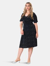 Load image into Gallery viewer, Betty Flutter Midi Dress in Starry Night Black (Curve)