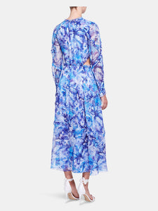 Abstract Floral Printed Chiffon Maxi Dress
