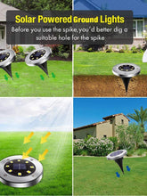 Load image into Gallery viewer, 4 Pks Solar 8 LED Stainless Steel Pathway Ground Disc Light