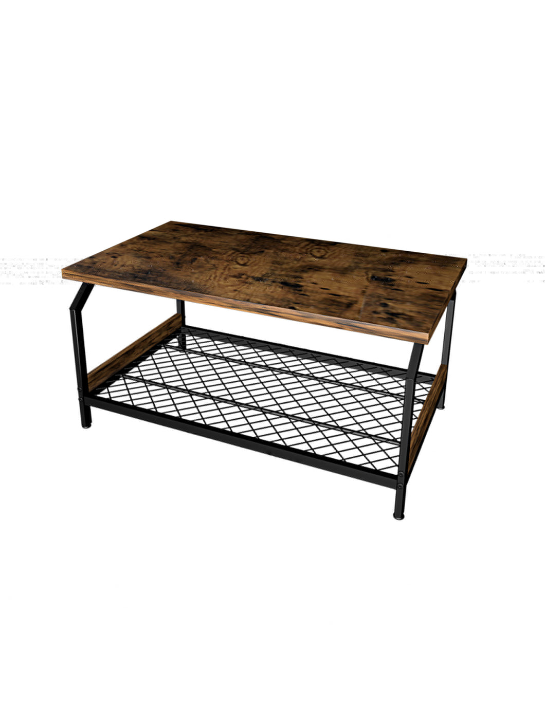 Wood Coffee Anti-Rust Iron Table With Black Mesh Shelf