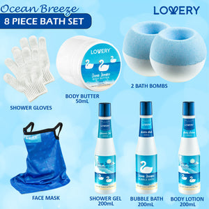 Lovery Bath Set - Ocean Breeze Scent - Home Spa Gift Basket  -10pc set