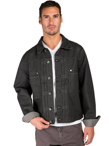 Men's Dark Gray Premium Denim Trucker Jacket Expresso Coated Retro Wash