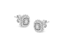Load image into Gallery viewer, .925 Sterling Silver 1/2 Cttw Round-Cut Diamond Halo Cluster Stud Earring