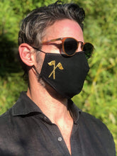 Load image into Gallery viewer, Black w/ Gold Flags Adult Mask w/ Nose Wire