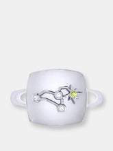 Load image into Gallery viewer, Leo Lion Peridot &amp; Diamond Constellation Signet Ring in Sterling Silver