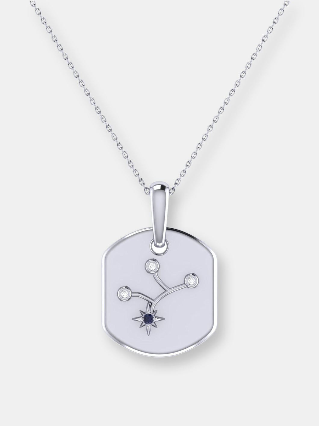 Virgo Maiden Blue Sapphire & Diamond Constellation Tag Pendant Necklace in Sterling Silver