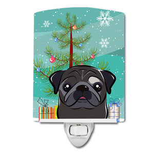 Christmas Tree and Black Pug Ceramic Night Light