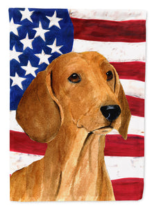 28 x 40 in. Polyester USA American Flag with Dachshund Flag Canvas House Size 2-Sided Heavyweight