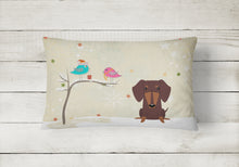 Load image into Gallery viewer, 12 in x 16 in  Outdoor Throw Pillow Christmas Presents between Friends Dachshund - Chocolate Canvas Fabric Decorative Pillow