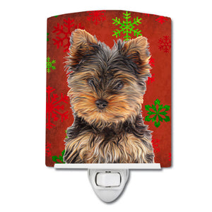Red Snowflakes Holiday Christmas Yorkie Puppy / Yorkshire Terrier Ceramic Night Light