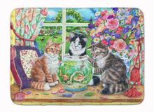 Load image into Gallery viewer, 19 in x 27 in Cats Just Looking in the fish bowl Machine Washable Memory Foam Mat