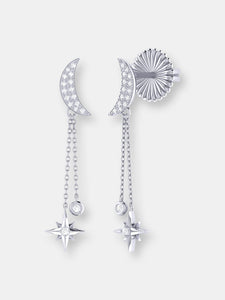 Moonlit Drop Star Diamond Earrings in Sterling Silver