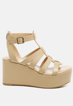 Load image into Gallery viewer, Windrush Cage Wedge Leather Sandal in Nude