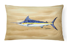 Load image into Gallery viewer, 12 in x 16 in  Outdoor Throw Pillow Swordfish on Sandy Beach Canvas Fabric Decorative Pillow
