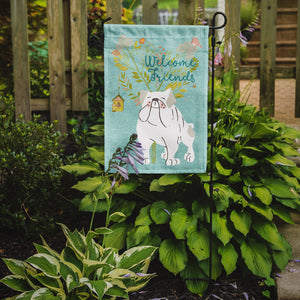 11 x 15 1/2 in. Polyester Welcome Friends English Bulldog White Garden Flag 2-Sided 2-Ply
