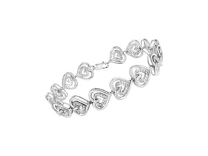 .925 Sterling Silver 1/4 Cttw Round-Cut Diamond Double Heart Link Bracelet