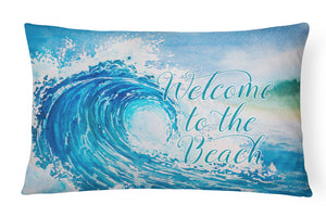 12 in x 16 in  Outdoor Throw Pillow Wave Welcome Canvas Fabric Decorative Pillow