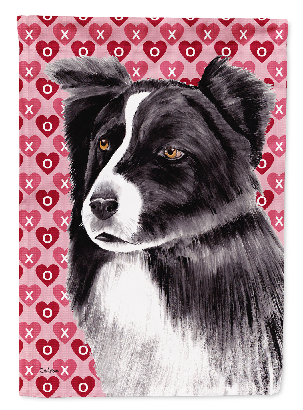 Border Collie Hearts Love And Valentine's Day Portrait Garden Flag 2-Sided 2-Ply