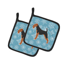 Load image into Gallery viewer, Winter Snowflake Airedale Terrier Pair of Pot Holders