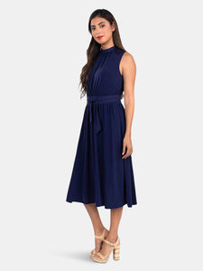 Mindy Shirred Dress in Classic Navy