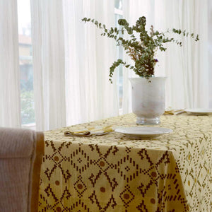 Block Printed Mustard Large Tablecloth - Manjha