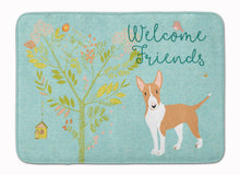 Load image into Gallery viewer, 19 in x 27 in Welcome Friends Brown Bull Terrier Machine Washable Memory Foam Mat