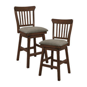 Cicero 42 in. Dark Brown Full Back Wood Frame Swivel Dining Bar Stool With Fabric Seat (Set of 2)