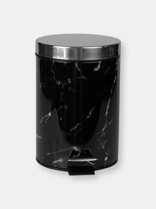 Faux Marble 3 Liter Step Waste Bin with Built-in Metal Handle, Black