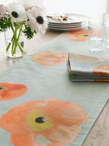 Table Runner: Peach Poppies on Grey