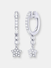 Load image into Gallery viewer, Star Bezel Duo Diamond Hoop Earrings In Sterling Silver