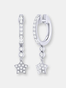 Star Bezel Duo Diamond Hoop Earrings In Sterling Silver