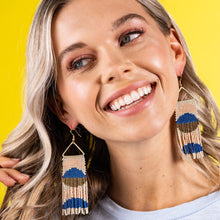 Load image into Gallery viewer, Cream Lapis Blush Gold Half Circles On Cream Triangle Earrings