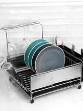 Load image into Gallery viewer, Michael Graves Design Deluxe Extra Large Capacity Stainless Steel Dish Rack with Wine Glass Holder, Black
