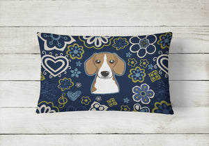 12 in x 16 in  Outdoor Throw Pillow Blue Flowers Beagle Canvas Fabric Decorative Pillow