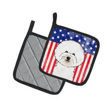 Load image into Gallery viewer, American Flag and Bichon Frise Pair of Pot Holders
