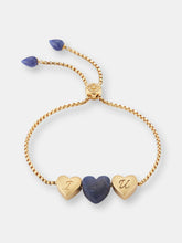 Load image into Gallery viewer, Luv Me Sodalite Bolo Adjustable I Love You Heart Bracelet in 14K Yellow Gold Plated Sterling Silver