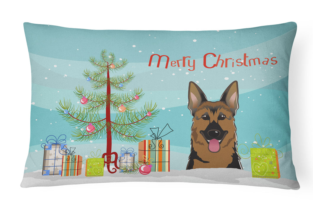12 in x 16 in  Outdoor Throw Pillow Christmas Tree and German Shepherd Canvas Fabric Decorative Pillow