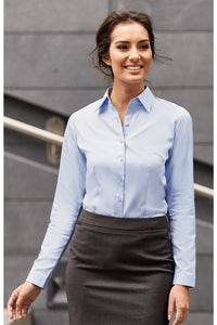 Russell Ladies/Womens Herringbone Long Sleeve Work Shirt (Light Blue)