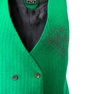 Embroidered Wool Double Breasted Vest In Kelly Green