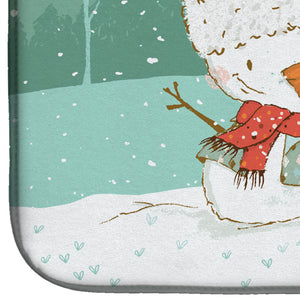 14 in x 21 in Yorkie Cropped Ears Snowman Christmas Dish Drying Mat