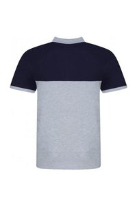 Mens Piqu Colour Block Polo Shirt - Gray/Oxford Navy Heather