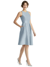 Load image into Gallery viewer, High-Neck Satin Cocktail Dress with Pockets - D769