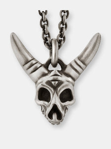 Horned Skull Pendant with Hinged Jaw in Sterling Silver
