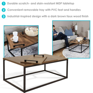 Industrial Coffee Table With Removable Serving Tray - 16" H
