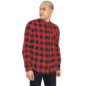 Brave Soul Mens Long Sleeve Printed Checkered Heavily Brushed Shirt (Red/Black)