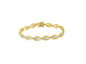 10K Yellow Gold Plated .925 Sterling Silver 1 cttw Prong Set Round-Cut Diamond Link Bracelet