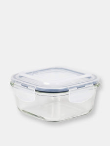 Michael Graves Design 17 Ounce High Borosilicate Glass Square Food Storage Container with Indigo Rubber Seal