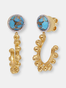 Rise & Shine Turquoise & Diamond Sun Earrings In 14K Yellow Gold Plated Sterling Silver