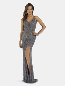 29528 - Thigh High Slit Beaded Gown